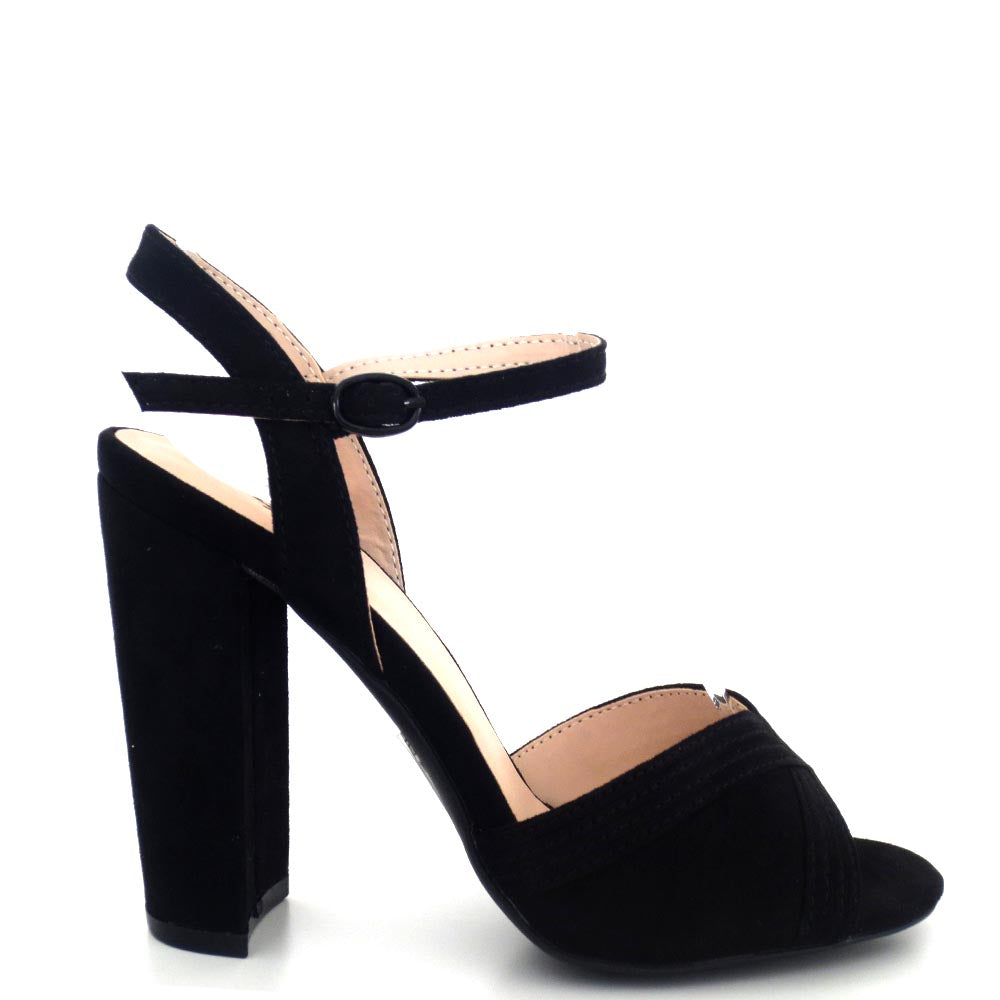Qupid Peep Toe Ankle Strap Chunky Heels - Cashmere 106