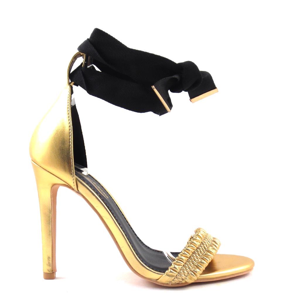 Elegant Collection Open Toe Pleated Band Lace Ankle Strap High Heels - Queenie