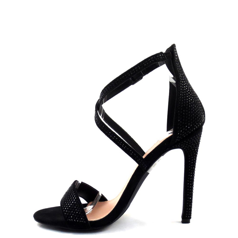 Elegant Collection Studded Open Toe Cross Straps Buckle Detail High Heels - Sheena