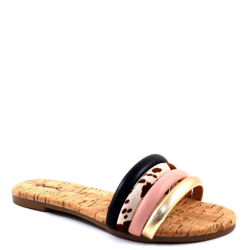 Qupid Open Toe Multi Color Cork Look Insole Comfort Sandals - Archer 711