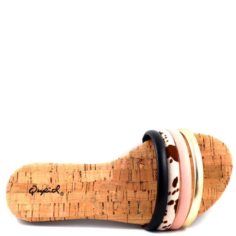 Qupid Open Toe Multi Color Cork Look Insole Comfort Sandals - Archer 711