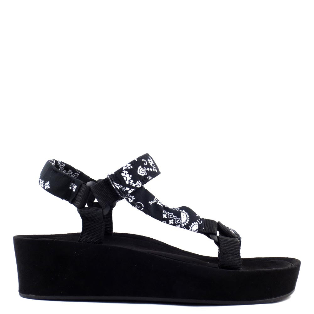 Shoe Republic LA Bandana Print L-Shape Velcro Strap Platform Sandals - Bandana