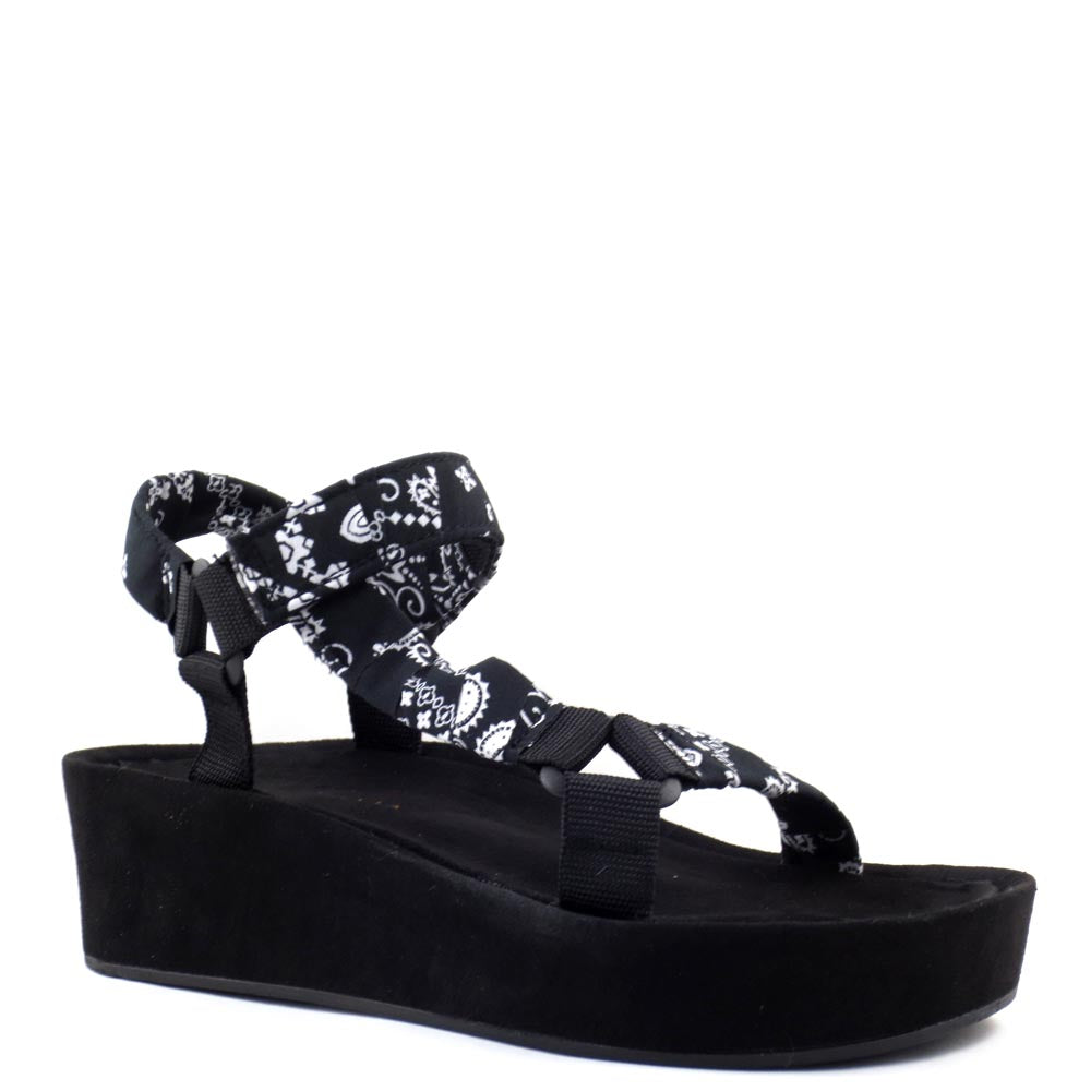 Shoe Republic LA Bandana Print L-Shape Velcro Strap Platform Sandals - Bandana