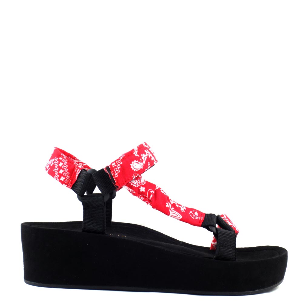 Shoe Republic LA Bandana Print L-Shape Velcro Strap Platform Sandals - Bandana