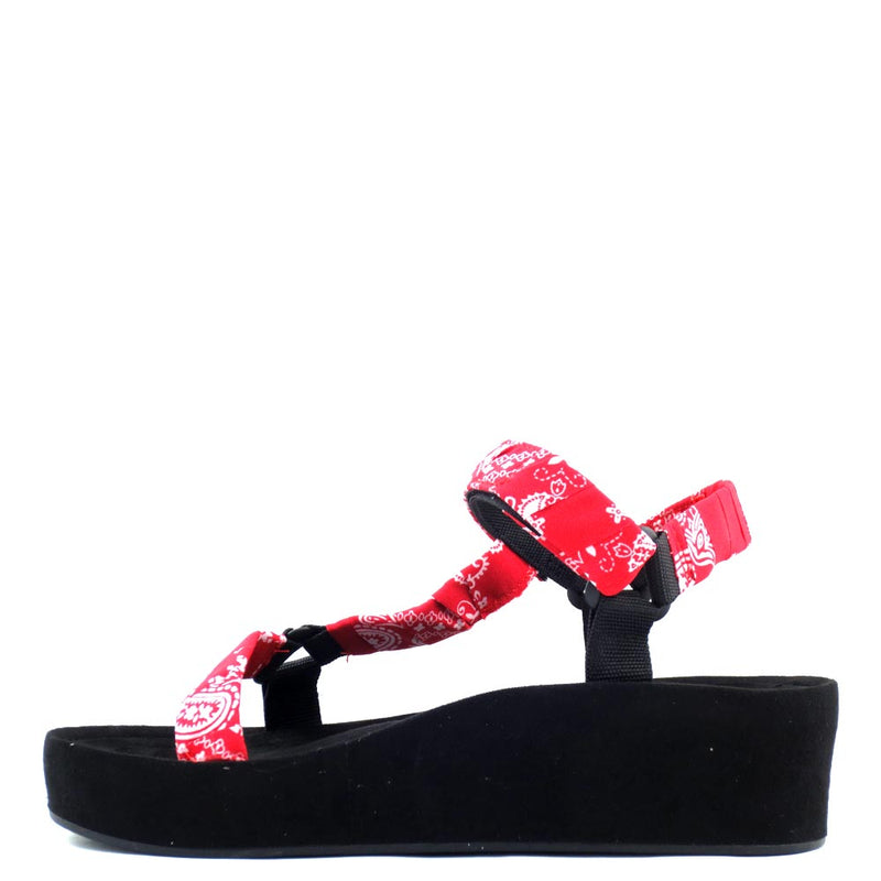 Shoe Republic LA Bandana Print L-Shape Velcro Strap Platform Sandals - Bandana