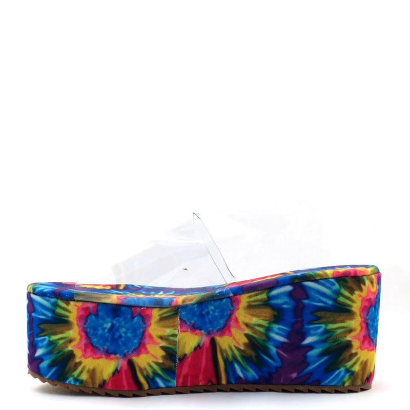 Mata Brand Open Toe Tie Dye Clear Upper Platform Sandals - Beachday