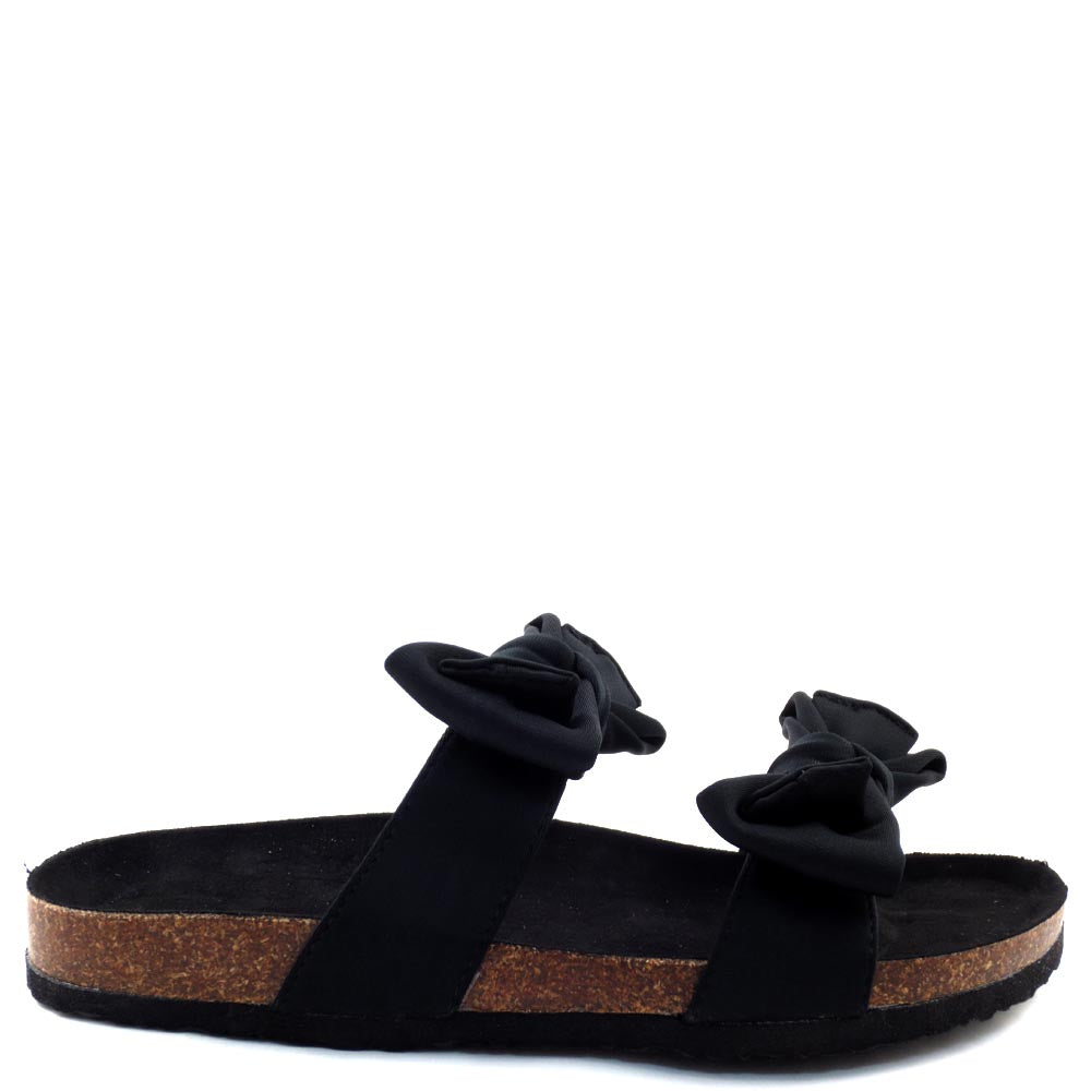 Liliana Birkenstock Inspired Knotted Bow Tie Detail Slide In Sandals - Bellariva