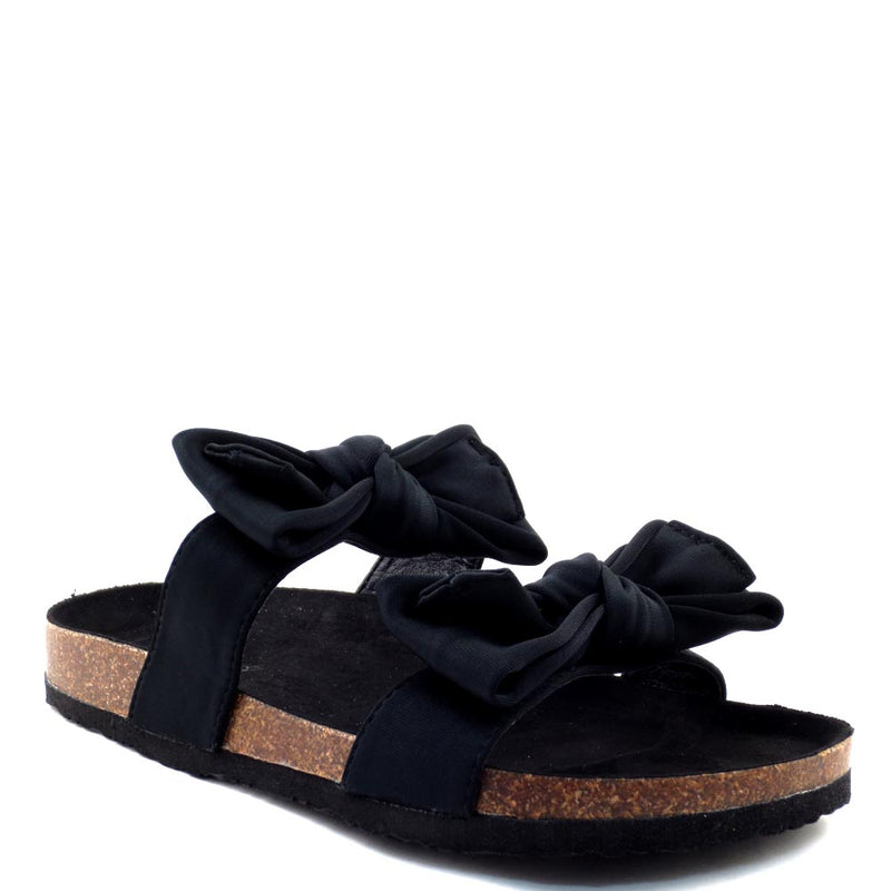 Liliana Birkenstock Inspired Knotted Bow Tie Detail Slide In Sandals - Bellariva