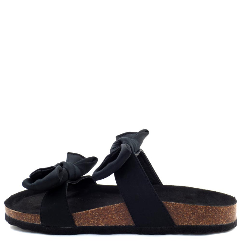 Liliana Birkenstock Inspired Knotted Bow Tie Detail Slide In Sandals - Bellariva