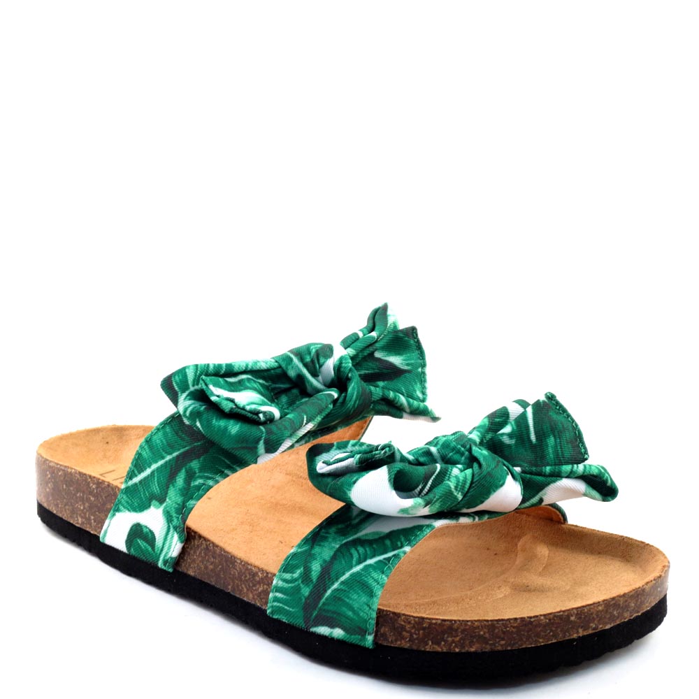 Liliana Birkenstock Inspired Knotted Bow Tie Detail Slide In Sandals - Bellariva