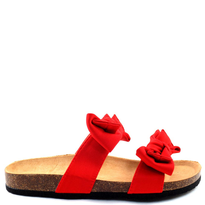 Liliana Birkenstock Inspired Knotted Bow Tie Detail Slide In Sandals - Bellariva