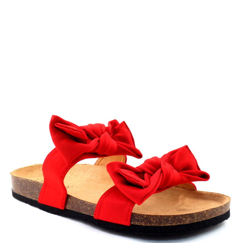 Liliana Birkenstock Inspired Knotted Bow Tie Detail Slide In Sandals - Bellariva