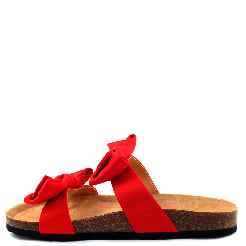 Liliana Birkenstock Inspired Knotted Bow Tie Detail Slide In Sandals - Bellariva