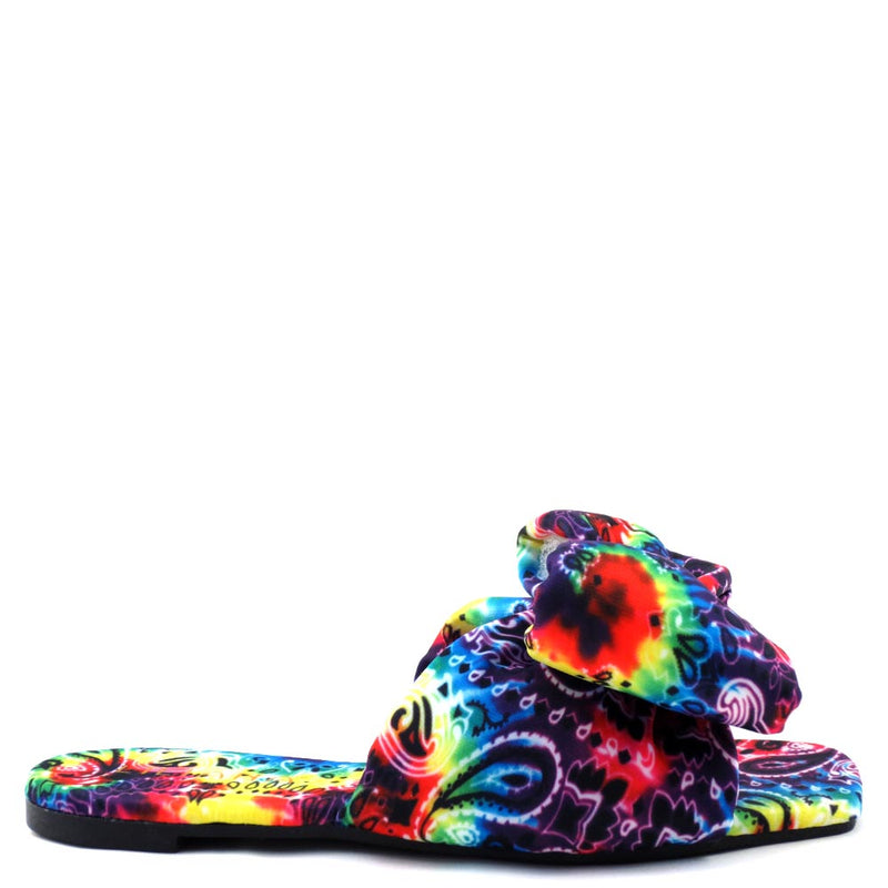 Liliana Open Toe Big Bow Detail Tie Dye Flat Sandals - Breezy 4a