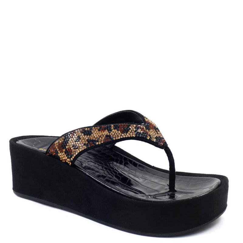Shoe Republic LA Detail Embedded Rhinestone Thong Wedge Sandals - Britney