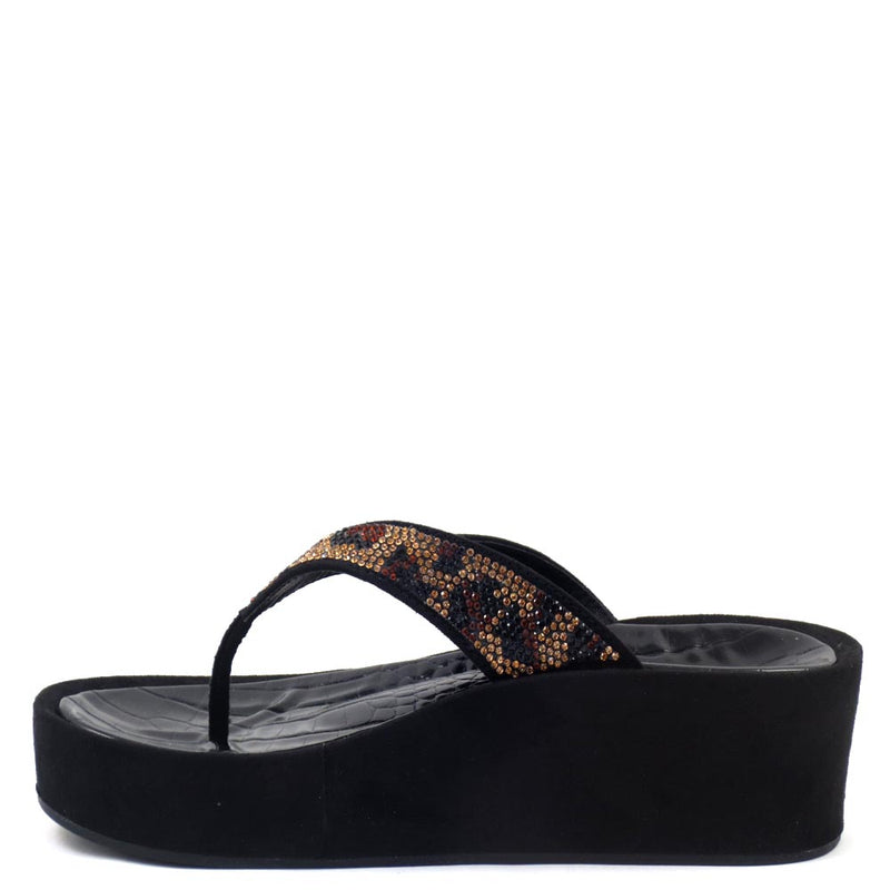 Shoe Republic LA Detail Embedded Rhinestone Thong Wedge Sandals - Britney