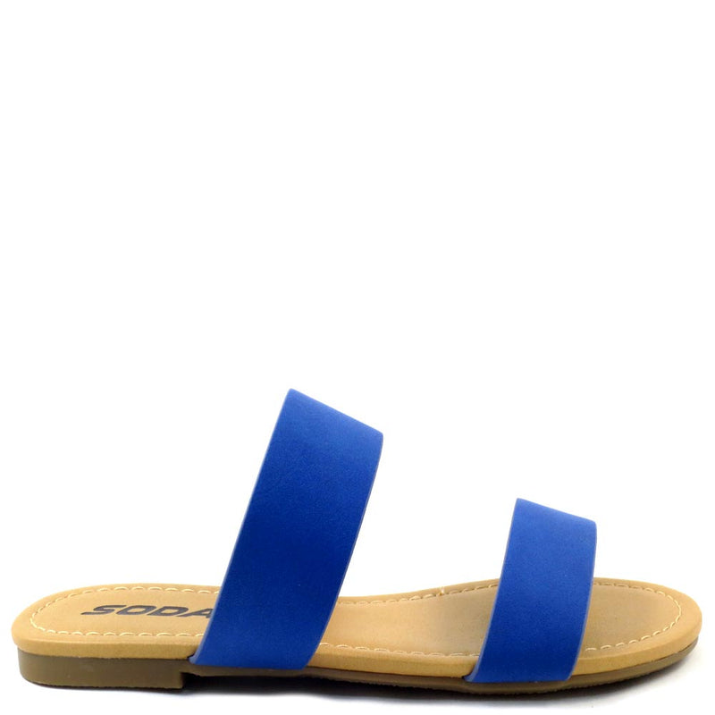 Soda Two Band Open Toe Slide In Flat Sandals - Browse