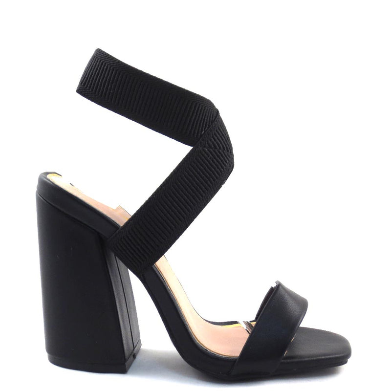 Qupid Open Toe Criss Cross Stretchy Ankle Strap Chunky Heels - Cage 44