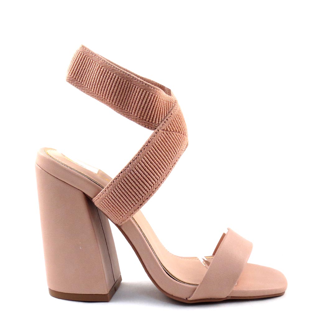 Qupid Open Toe Criss Cross Stretchy Ankle Strap Chunky Heels - Cage 44