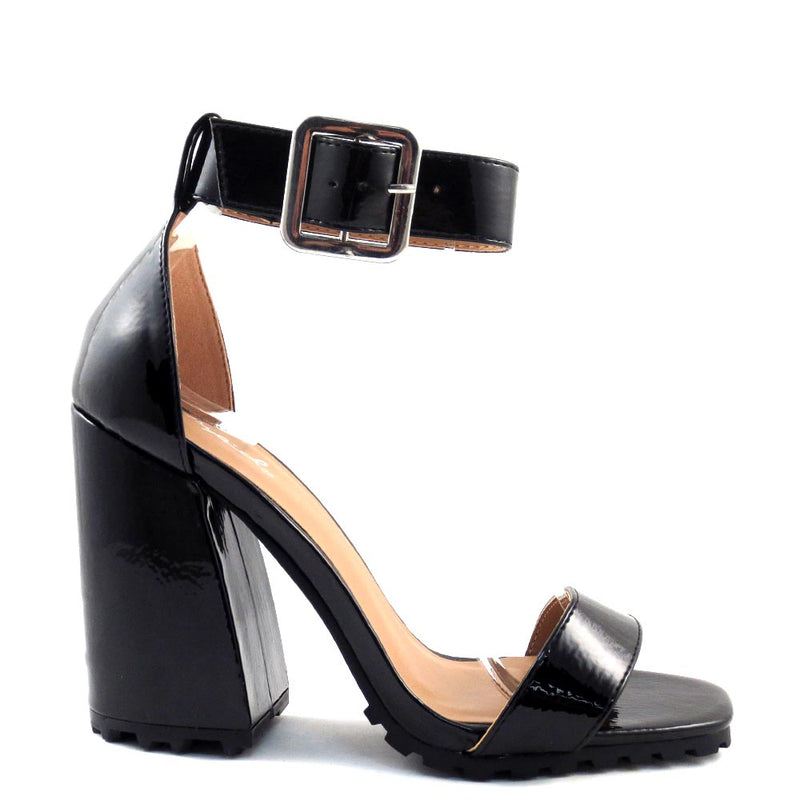 Qupid Open Toe Ankle Strap Buckle Detail Chunky Heels - Cage 61