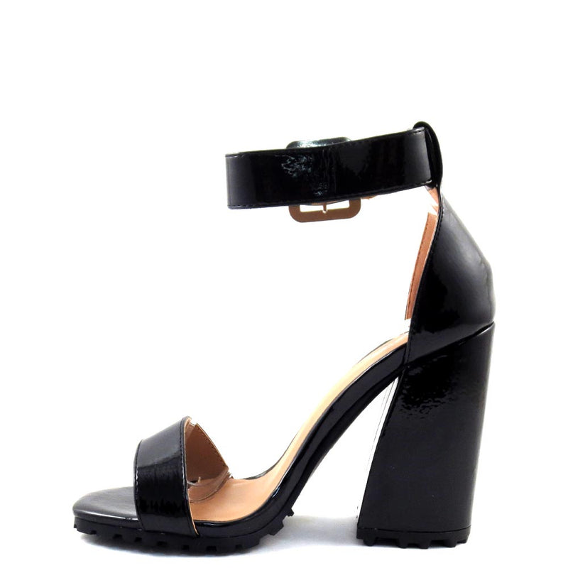 Qupid Open Toe Ankle Strap Buckle Detail Chunky Heels - Cage 61
