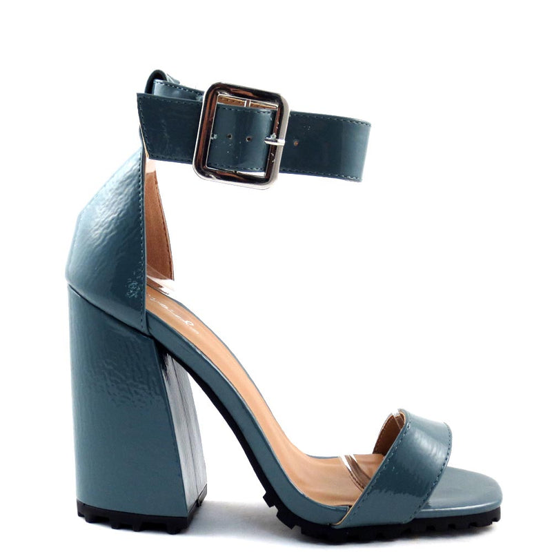 Qupid Open Toe Ankle Strap Buckle Detail Chunky Heels - Cage 61