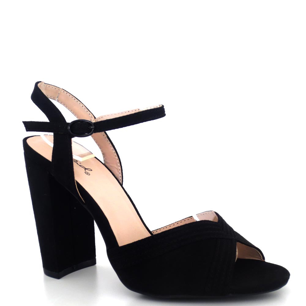 Qupid Peep Toe Ankle Strap Chunky Heels - Cashmere 106