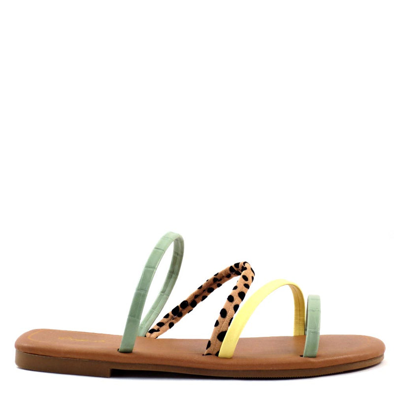 Qupid Multi Color Strappy Upper Open Toe Slide In Comfort Sandals - Castel 69