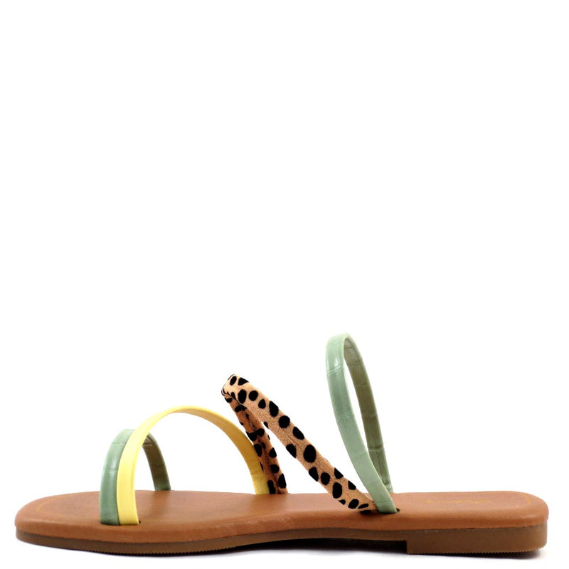 Qupid Multi Color Strappy Upper Open Toe Slide In Comfort Sandals - Castel 69