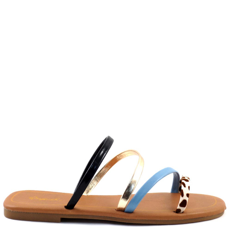 Qupid Multi Color Strappy Upper Open Toe Slide In Comfort Sandals - Castel 69