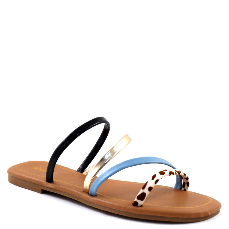 Qupid Multi Color Strappy Upper Open Toe Slide In Comfort Sandals - Castel 69