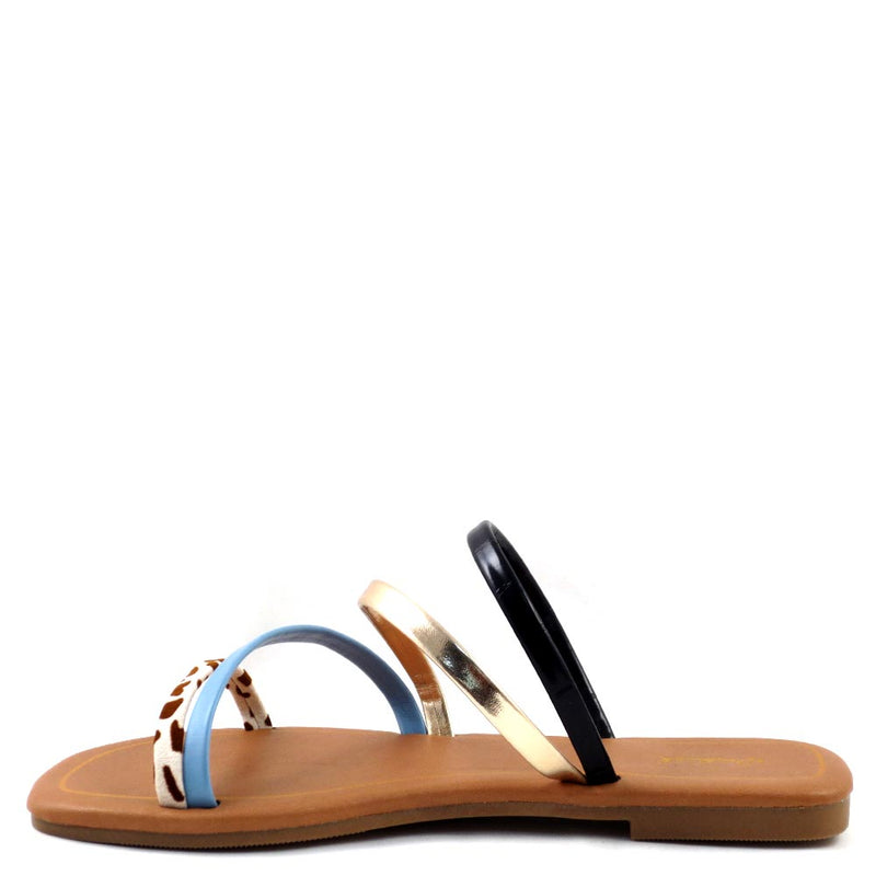 Qupid Multi Color Strappy Upper Open Toe Slide In Comfort Sandals - Castel 69