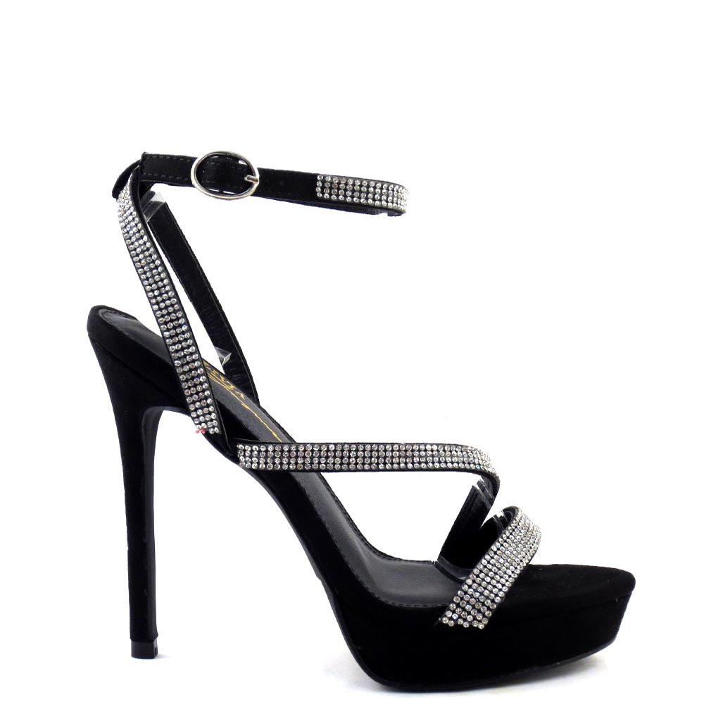 Olivia Jaymes Blingy Open Toe Ankle Strap Cross Pattern Upper Heels - Cecil