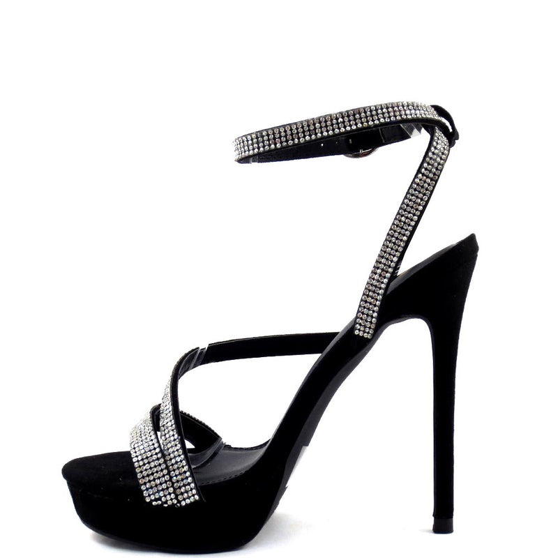 Olivia Jaymes Blingy Open Toe Ankle Strap Cross Pattern Upper Heels - Cecil