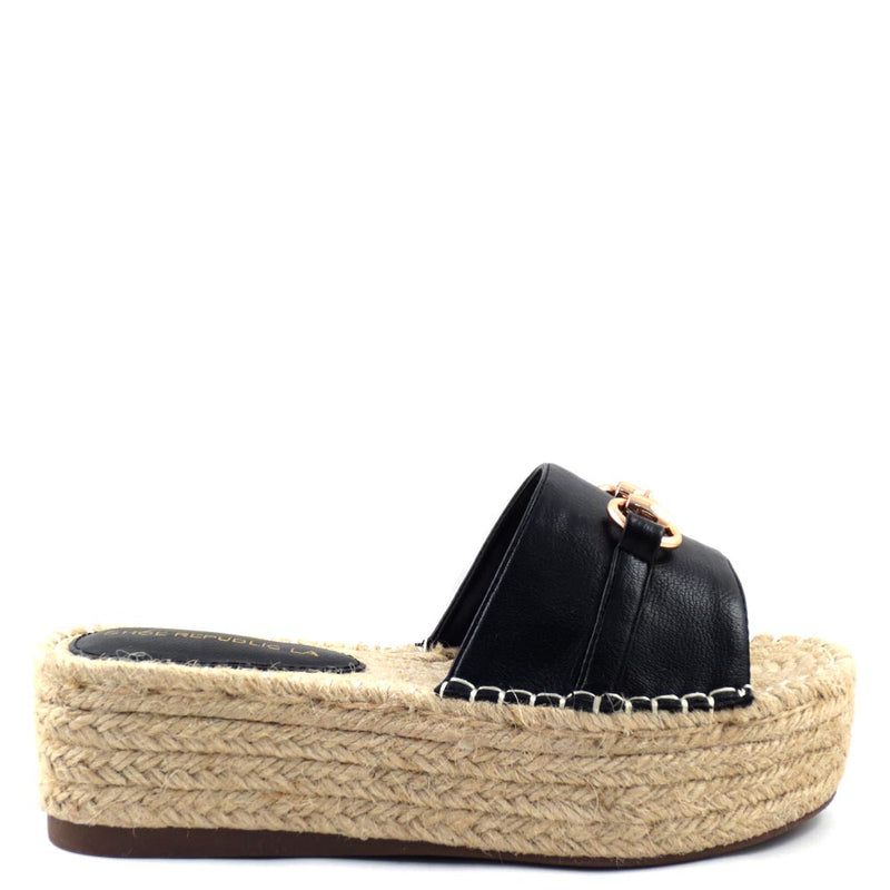 Shoe Republic LA Smooth Upper Buckle Detail Espadrille Wedge Sandals - Circelli