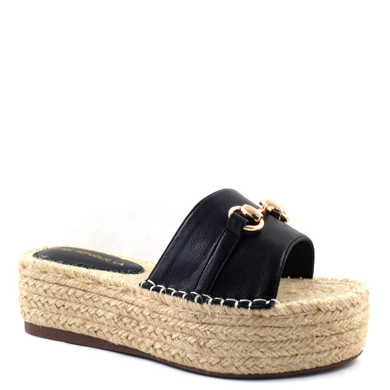 Shoe Republic LA Smooth Upper Buckle Detail Espadrille Wedge Sandals - Circelli