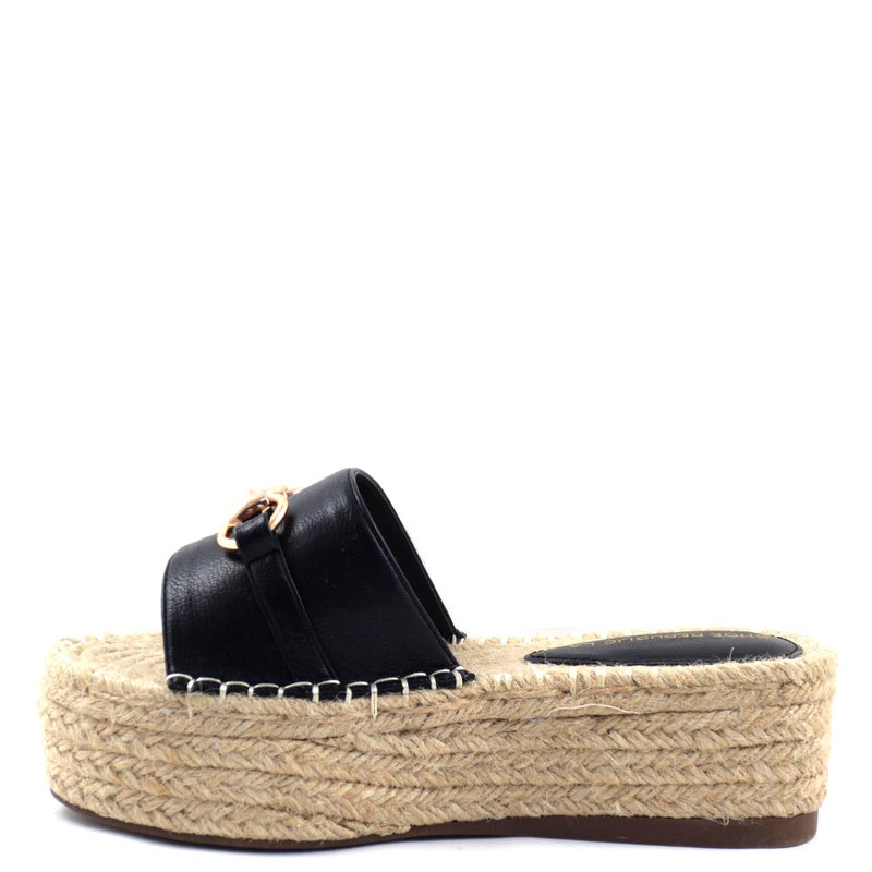 Shoe Republic LA Smooth Upper Buckle Detail Espadrille Wedge Sandals - Circelli