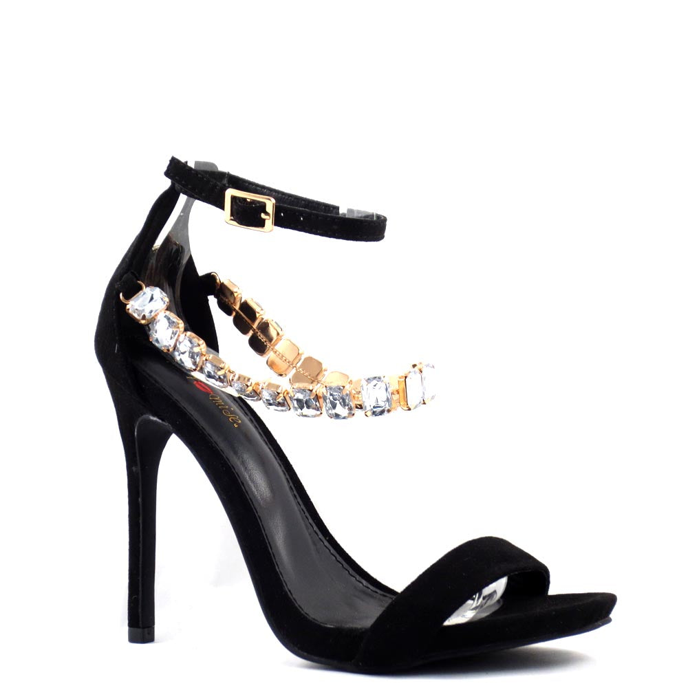 Promise by Shoe Republic LA Open Toe Rhinestone Detail Stiletto Heels - Cristy