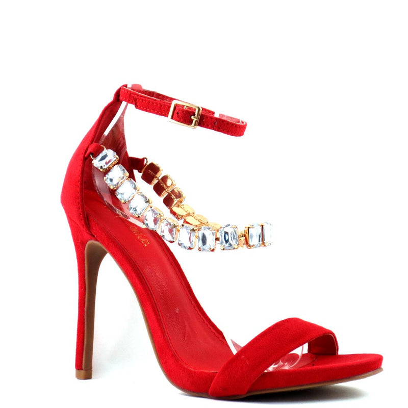 Promise by Shoe Republic LA Open Toe Rhinestone Detail Stiletto Heels - Cristy