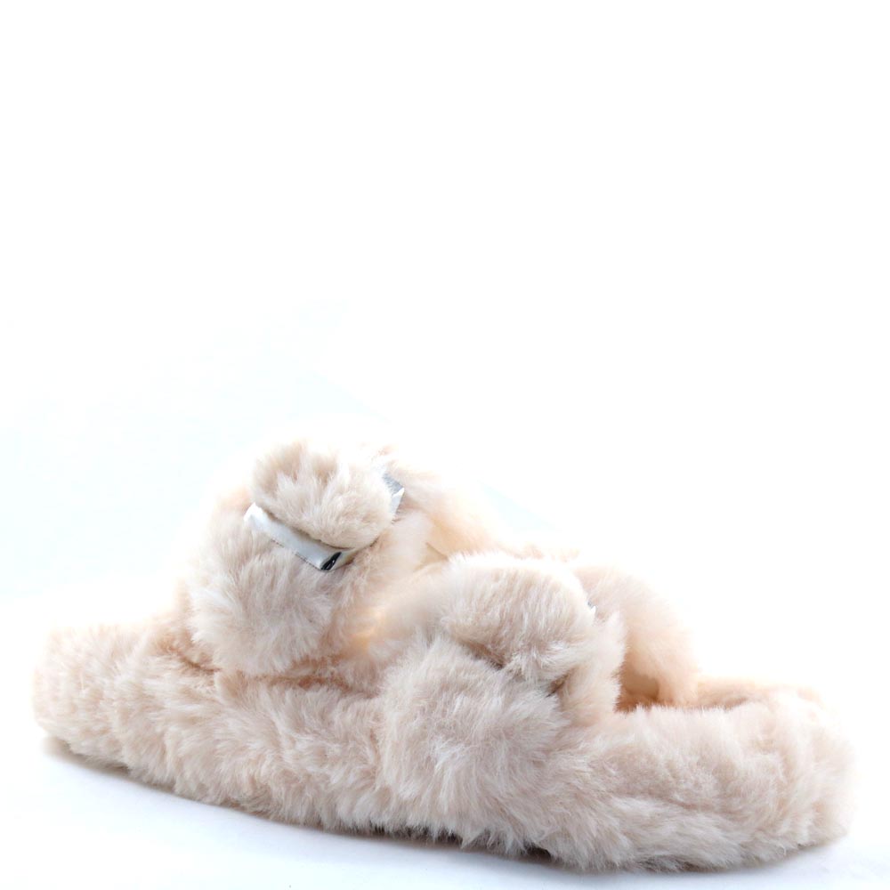 Liliana Open Toe Twin Buckle Detail Furry Sandals - Dearly