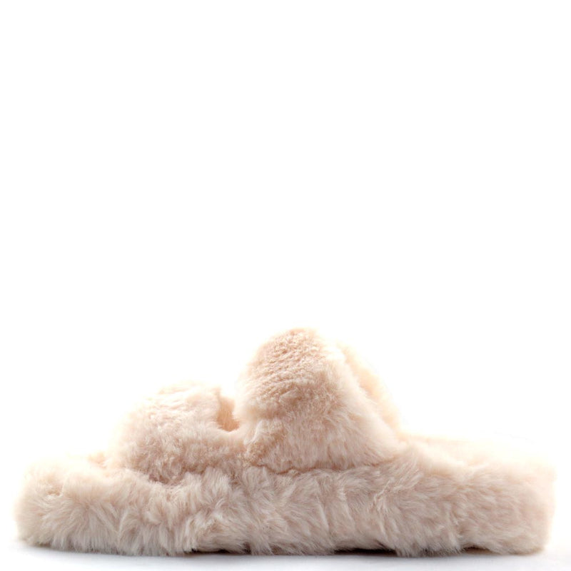 Liliana Open Toe Twin Buckle Detail Furry Sandals - Dearly