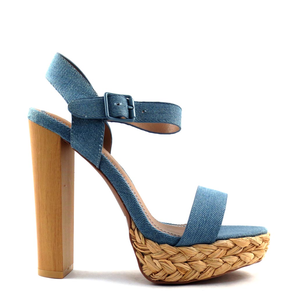 Qupid Open Toe Ankle Strap Rope Platform Chunky High  Heels - Dearly