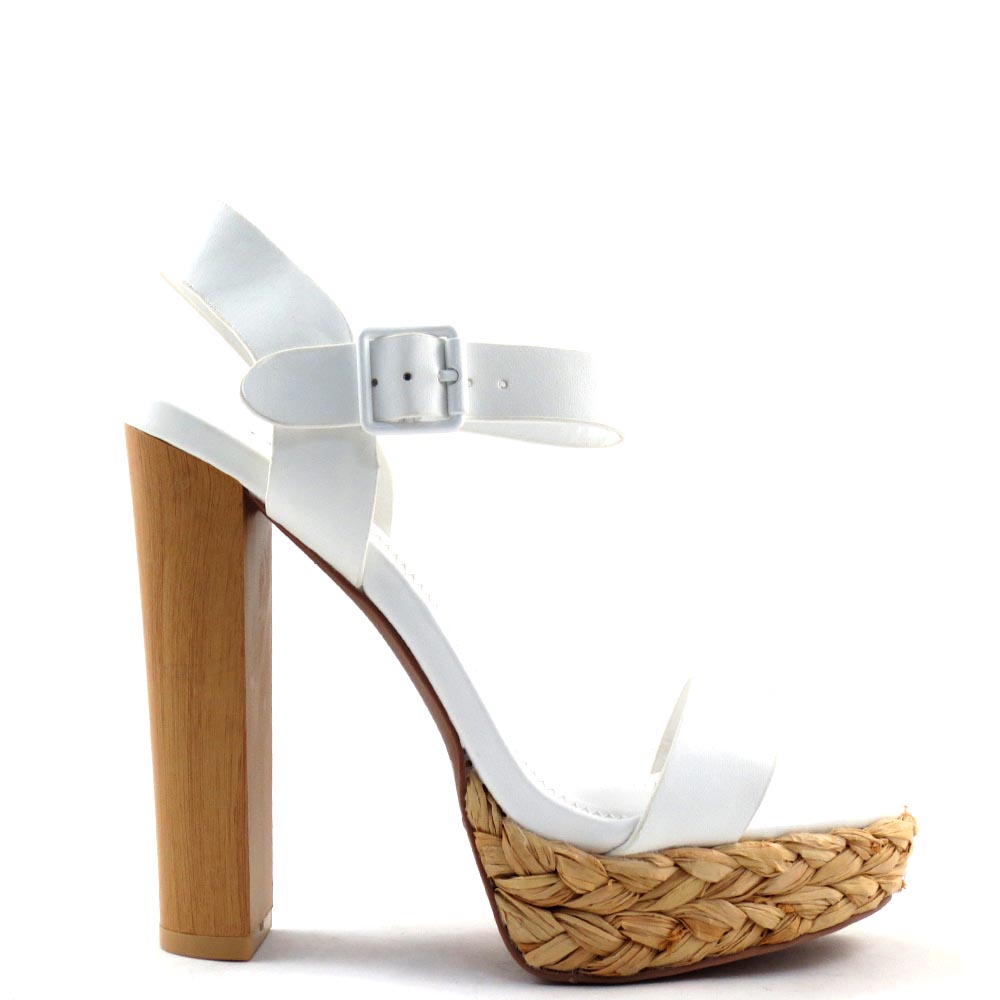 Qupid Open Toe Ankle Strap Rope Platform Chunky High  Heels - Dearly
