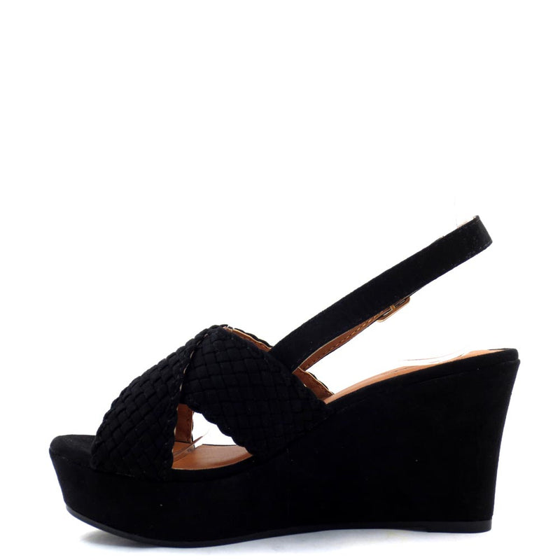Qupid Open Toe Sling Back Crisscross Upper Buckle Detail Platform Wedge - Ebbe