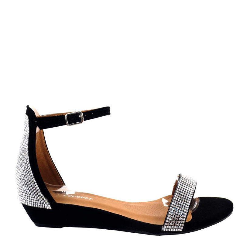 Forever Rhinestone Detail Open Toe Ankle Strap Sandal Wedges - Elina 12
