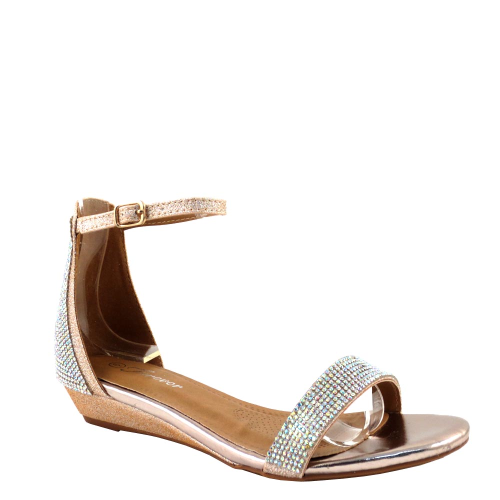 Forever Rhinestone Detail Open Toe Ankle Strap Sandal Wedges - Elina 12