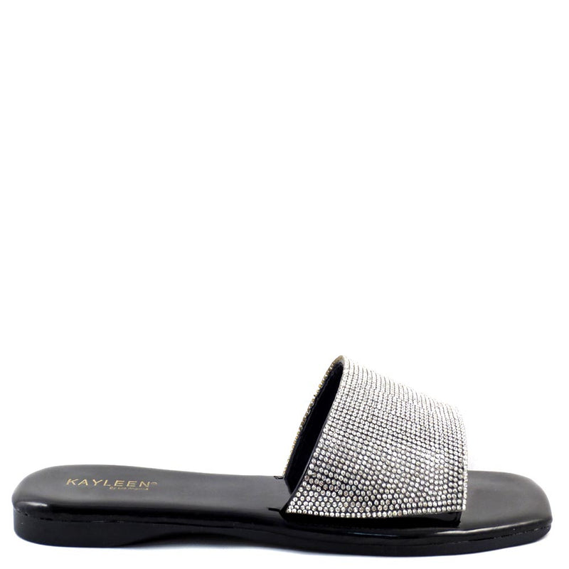 Kayleen Open Toe Rhinestone Detail Upper Slide In Sandals - Erinn