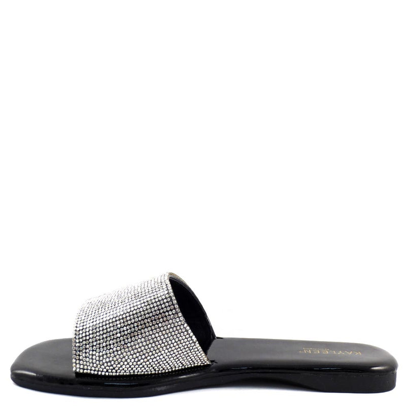 Kayleen Open Toe Rhinestone Detail Upper Slide In Sandals - Erinn