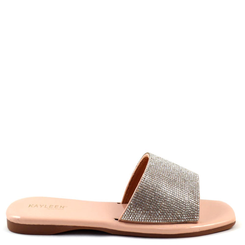 Kayleen Open Toe Rhinestone Detail Upper Slide In Sandals - Erinn