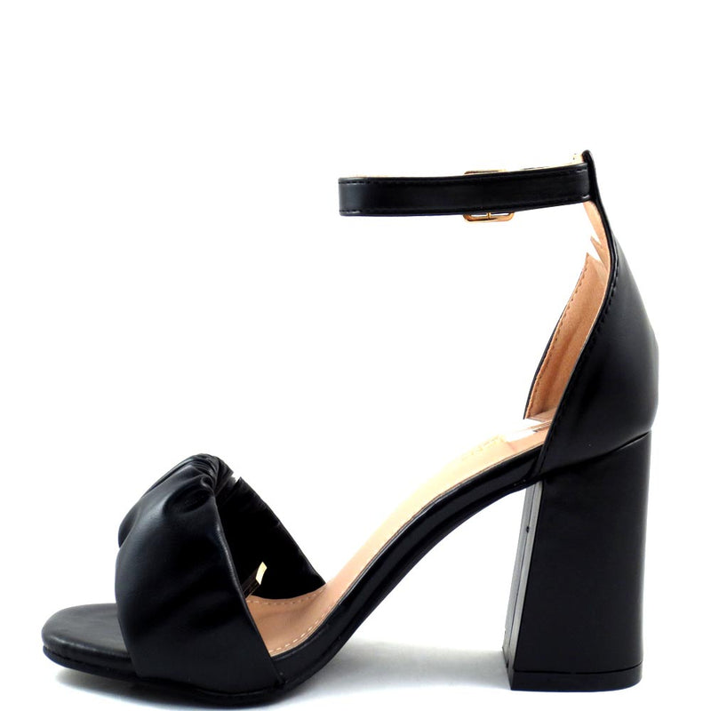 Kayleen Open Toe Ruffled Upper Ankle Strap Square Chunky Heel - Escia